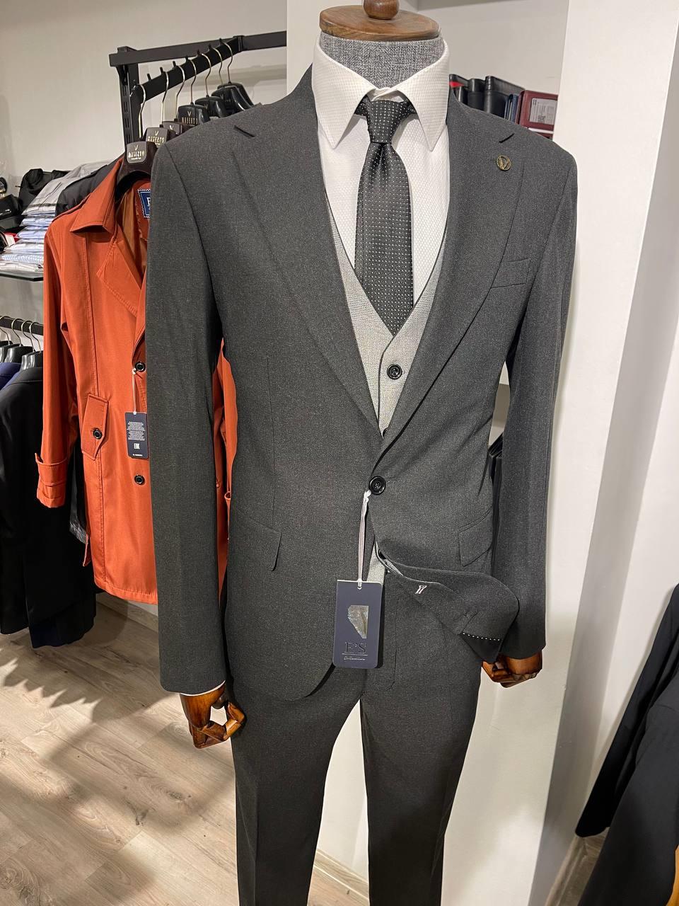 Maserto Slim Fit Siyah Takım Elbise Düz Desenli
