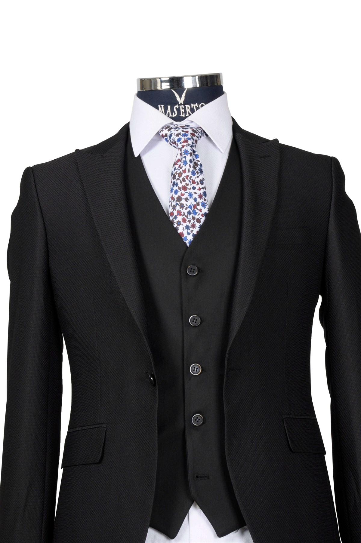 Maserto Slim Fit Siyah Takım Elbise Düz Desenli