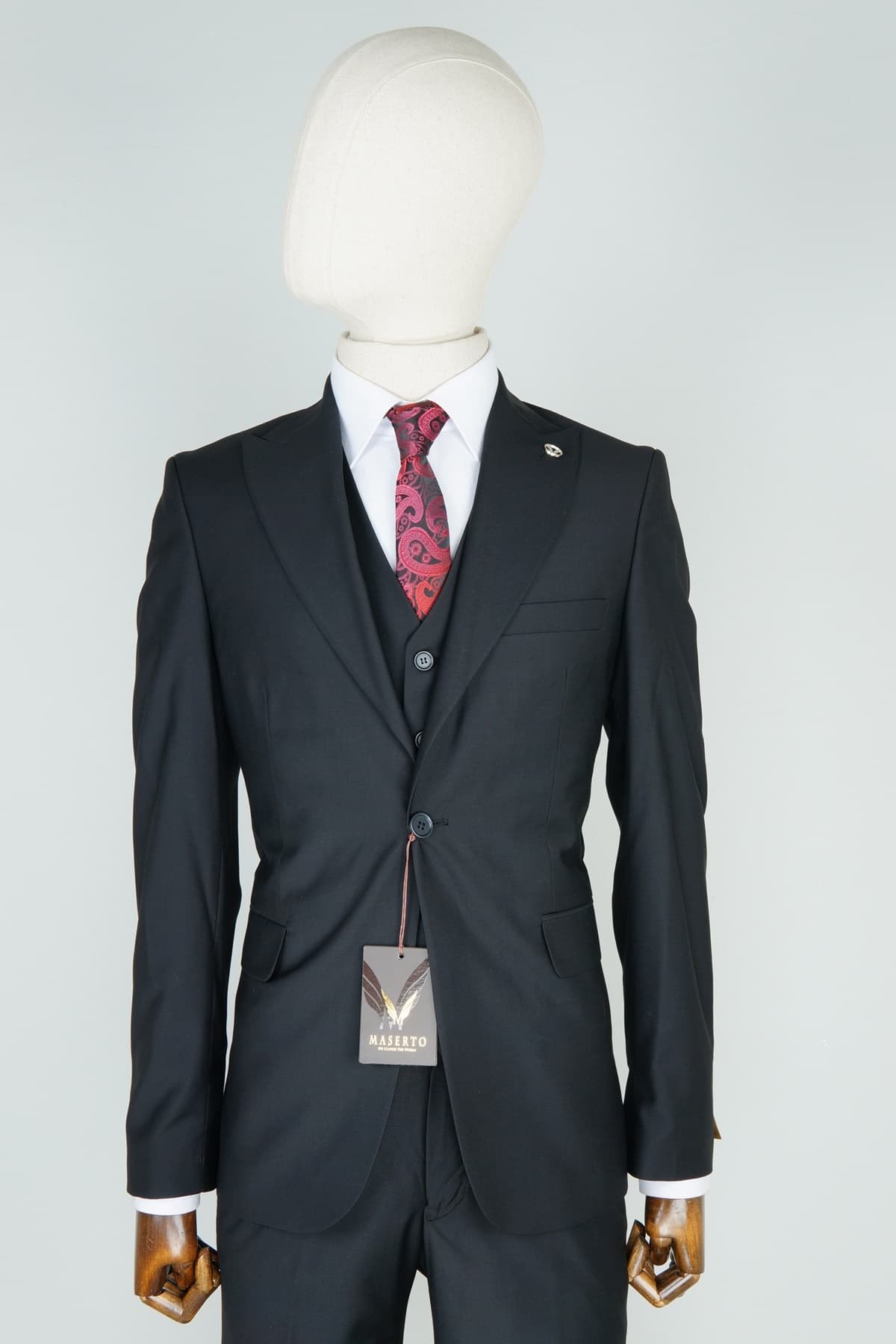 Maserto Slim Fit Siyah Takım Elbise Düz Desenli