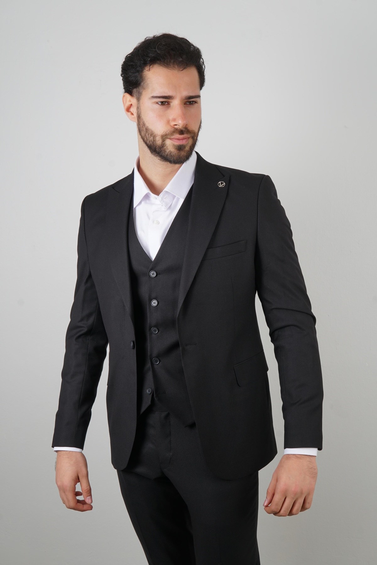 Maserto Slim Fit Siyah Takım Elbise Düz Desenli