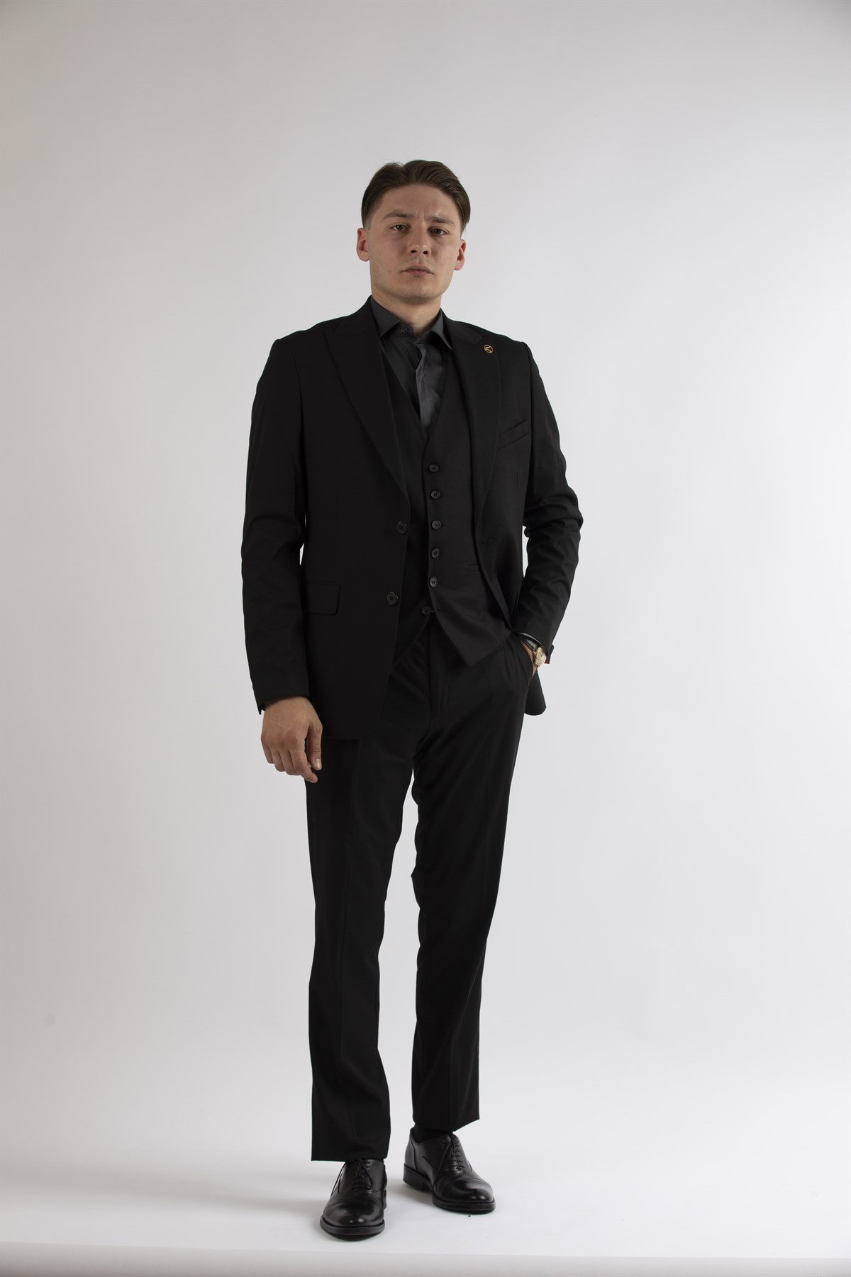 Maserto Slim Fit Siyah Takım Elbise Düz Desenli | maserto.com
