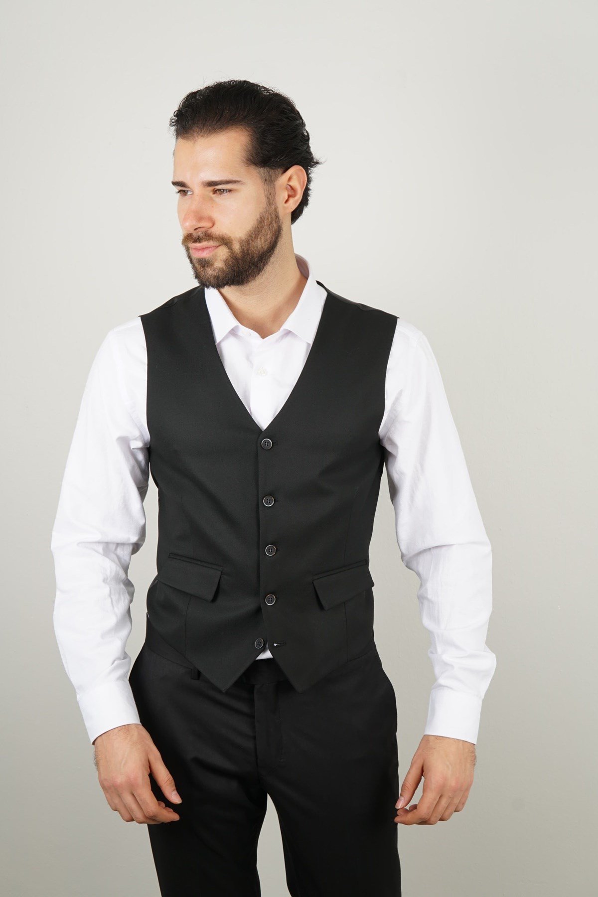 Maserto Slim Fit Black Vest Plain Patterned