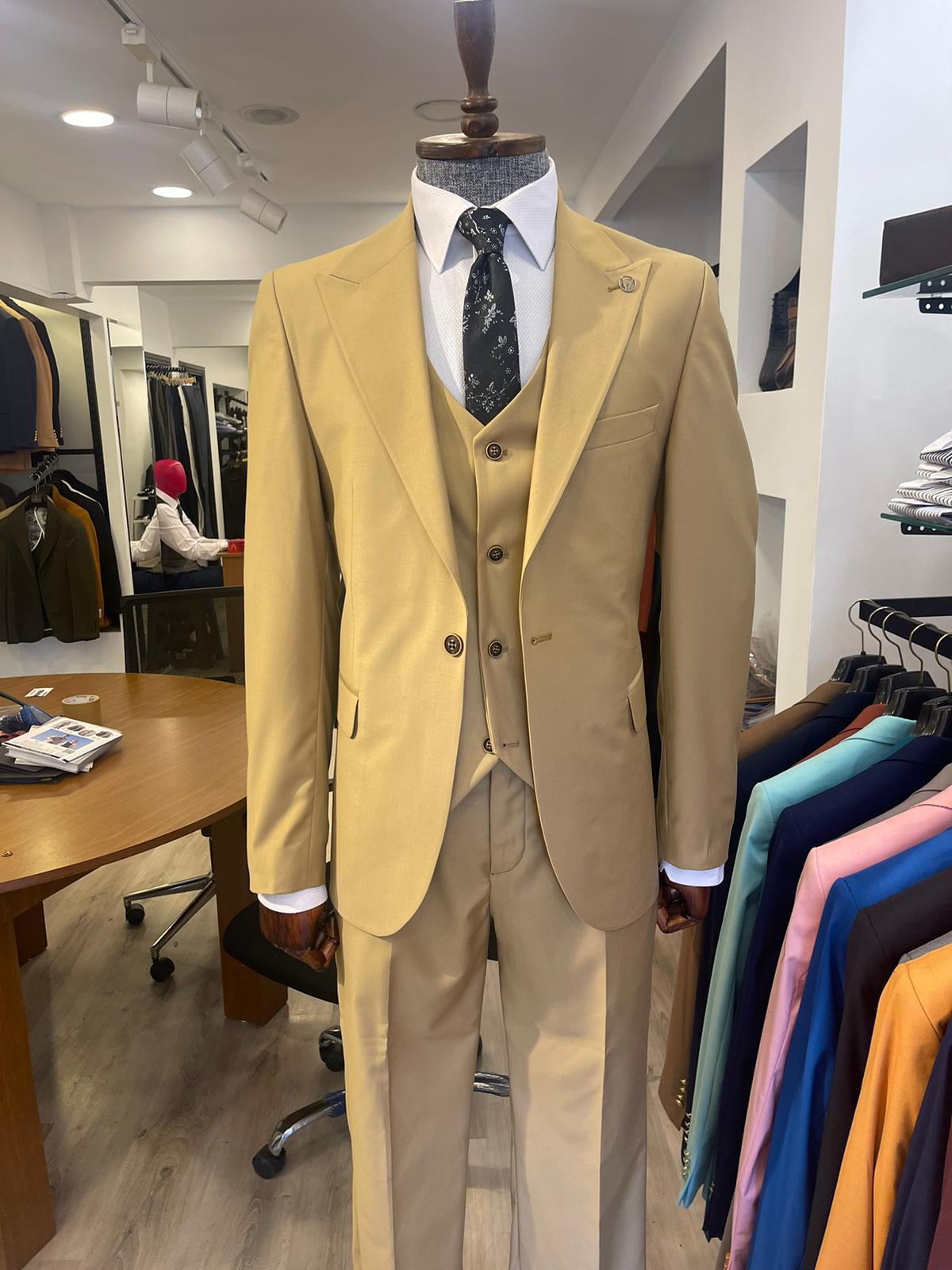 Maserto Slim Fit Takım Elbise Düz Desenli