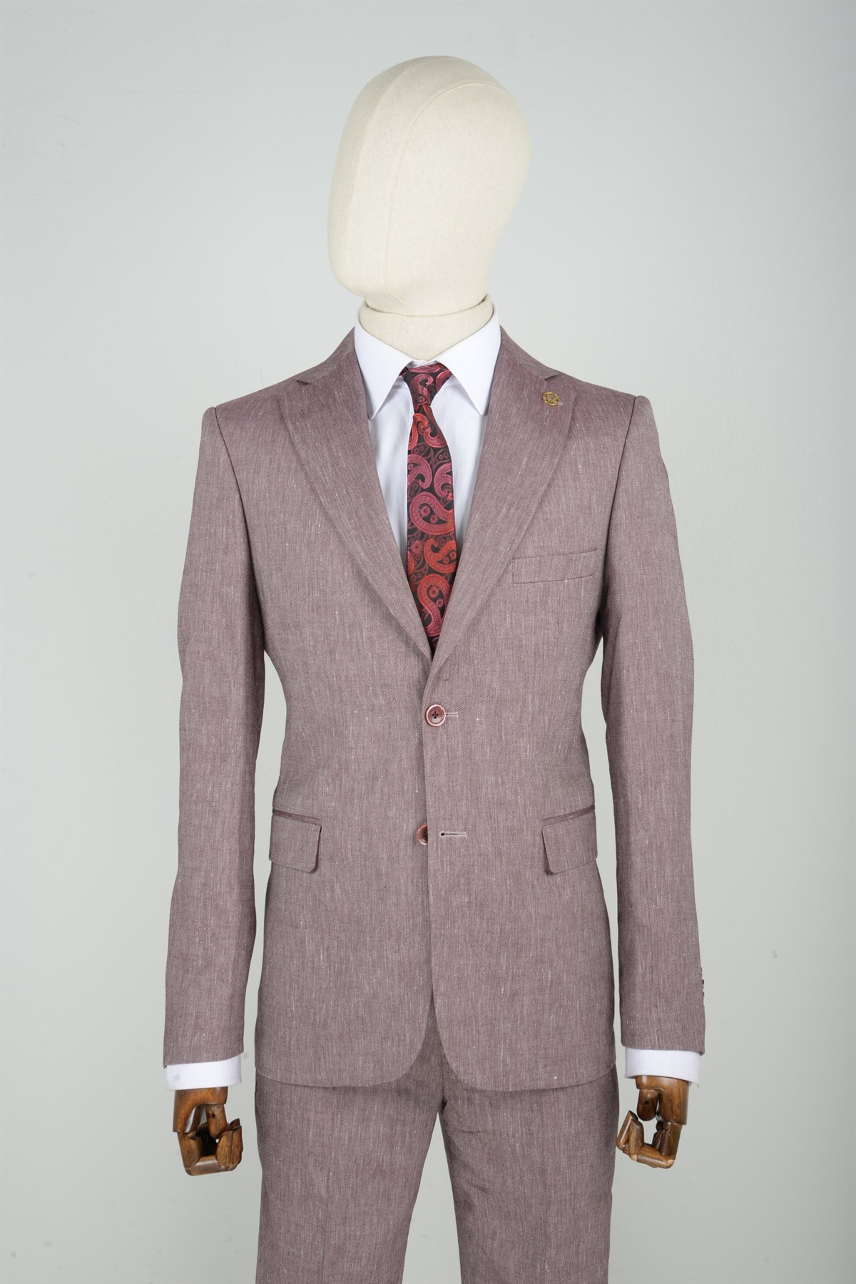 MASERTO Slim Fit Takım Elbise Kendinden Desenli