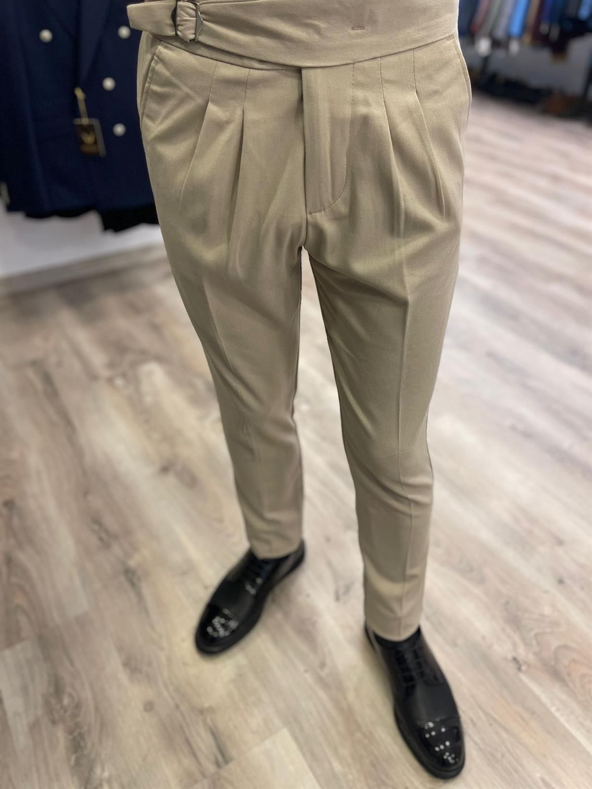 Maserto Slim Fit Vizon Pantolon Düz Desenli