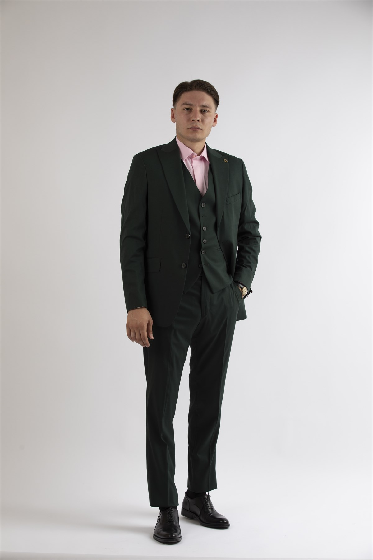 Maserto Slim Fit Yeşil Takım Elbise Düz Desenli