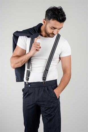 Maserto Slim Fit Beyaz Takım Elbise Çizgi Desenli | maserto.com