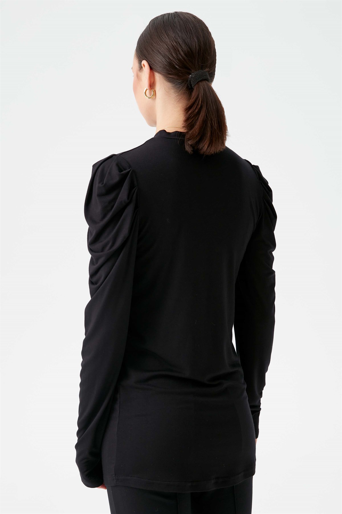 Cycling Collar Pile Detailed Arm Combed Blouse - Black