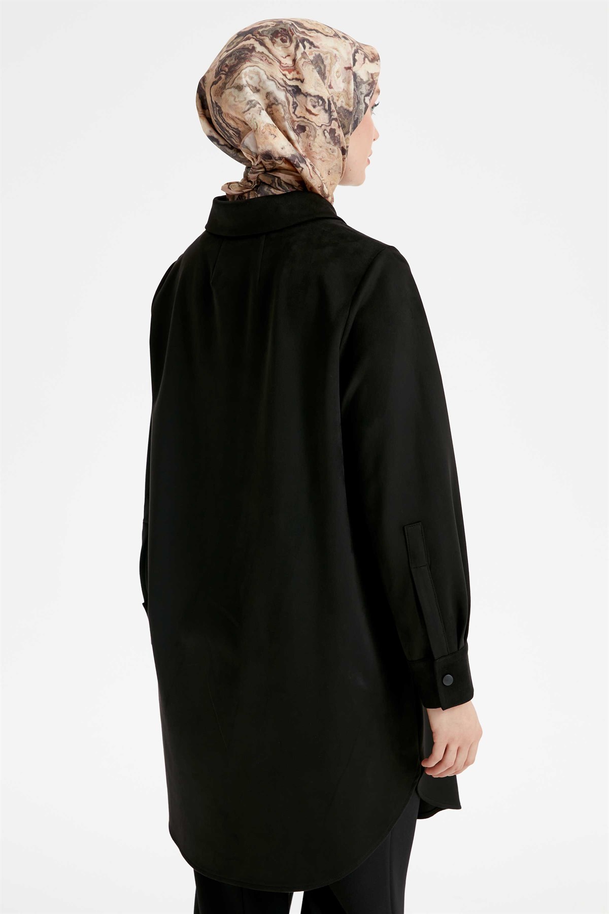 Plus Size Low Sleeve Pleat Detailed Asymmetrical Cut Tunic - Black