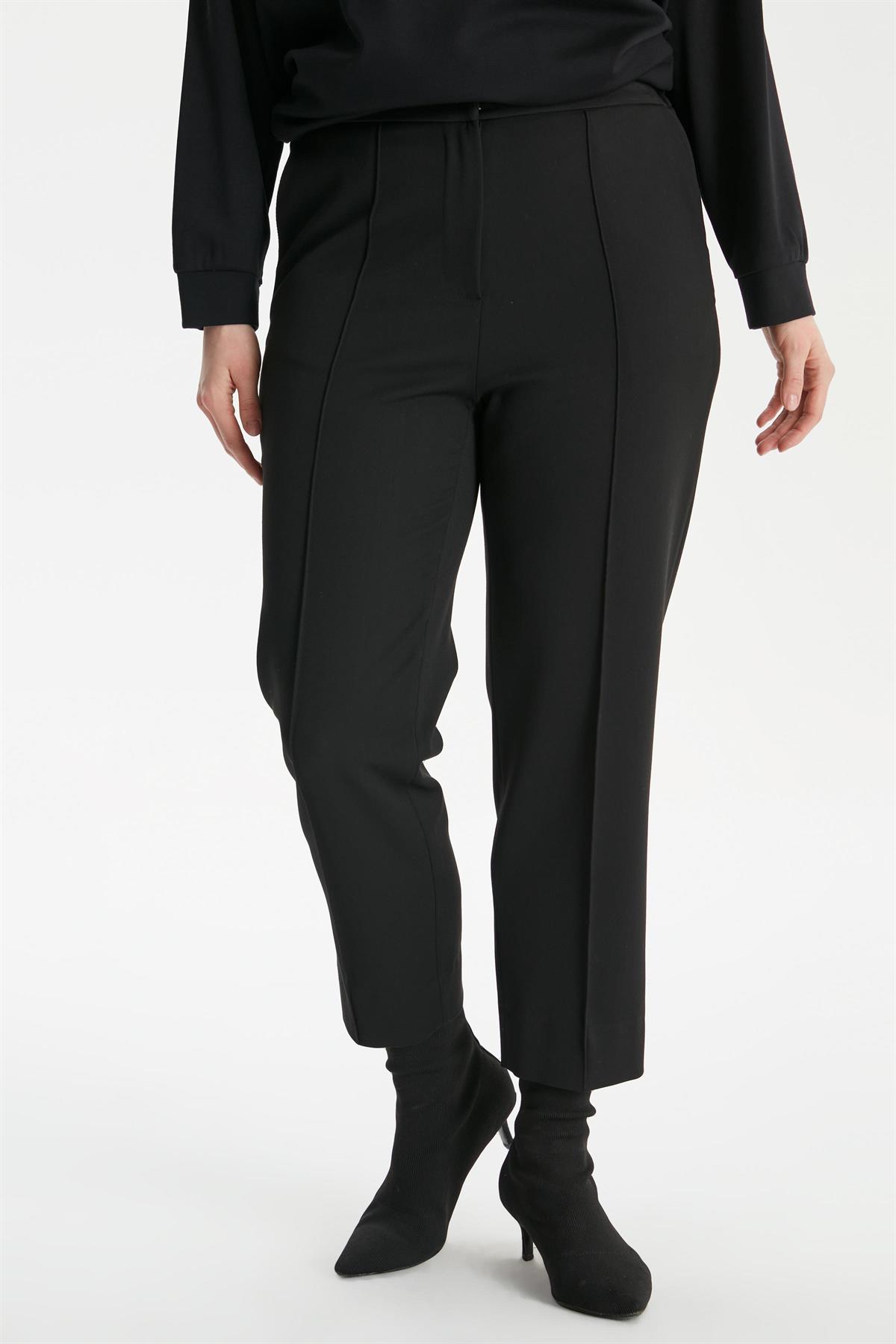Büyük Beden Yüksek Bel Basic Pantolon - Siyah