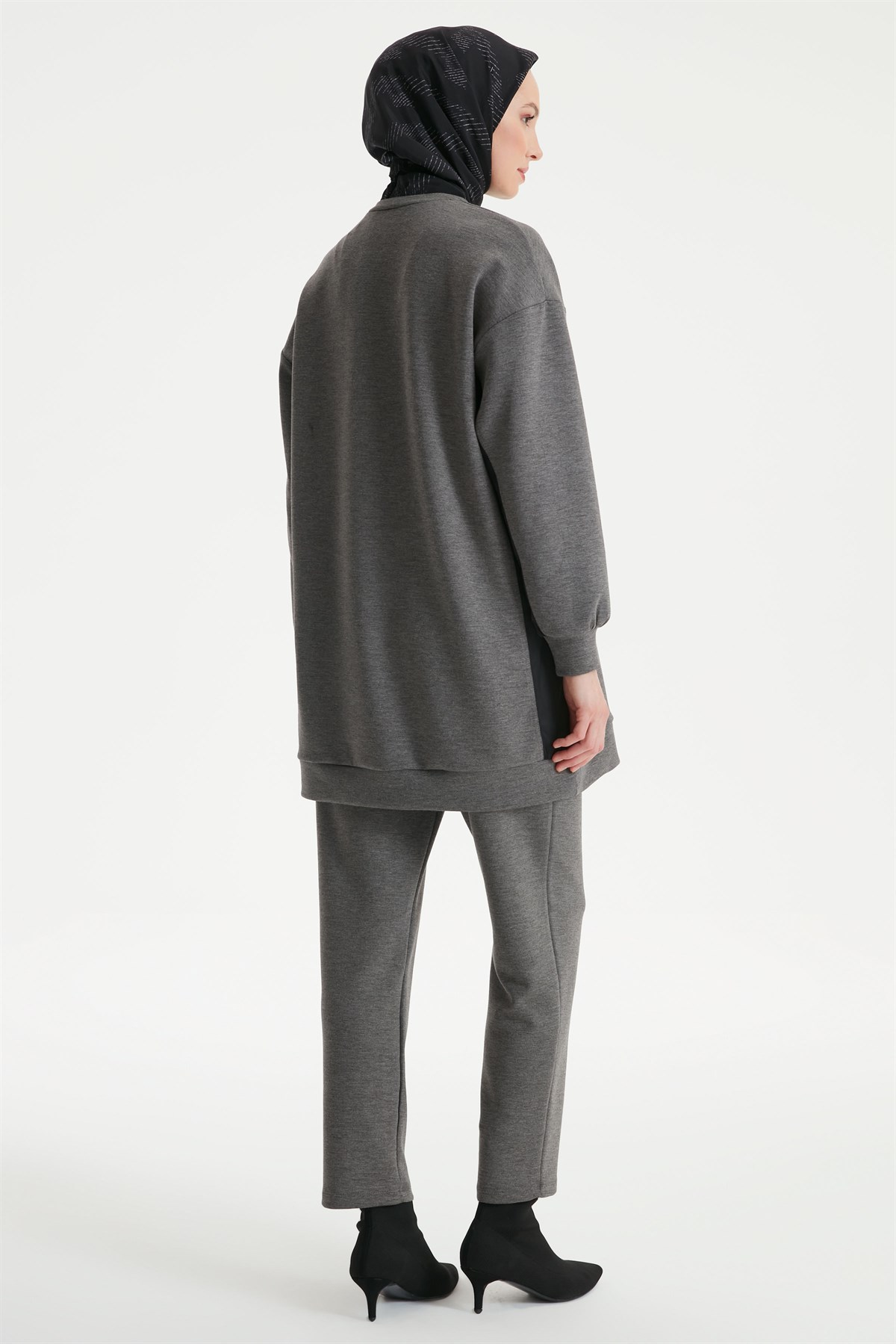 Pattern Printed Tunic Trousers Set - Gray