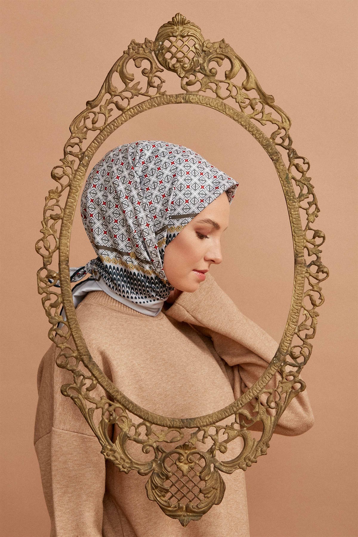 Patterned Style Scarf - Stone