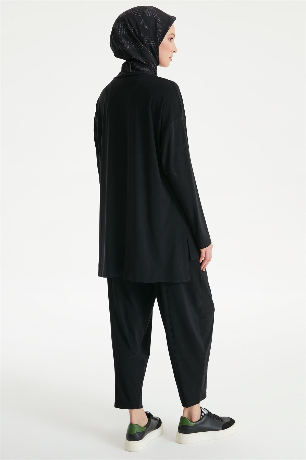 Zipper Pocket Tunic Trousers Binary Set - Black