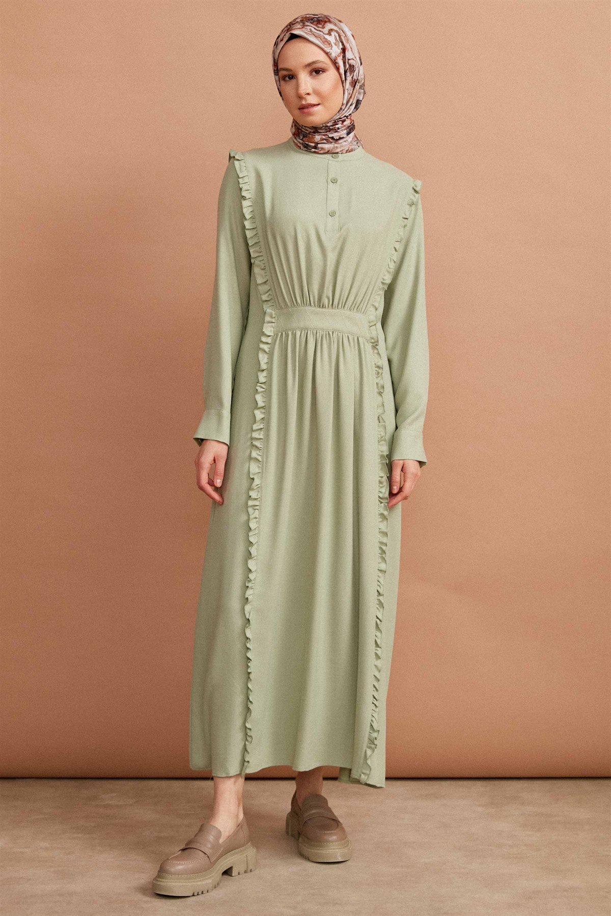 Ruffle Detailed Robed Dress - Green