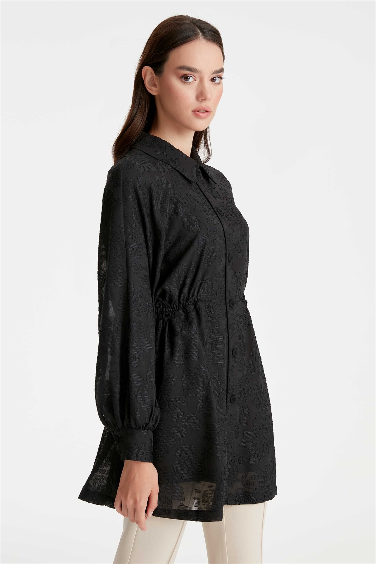 Jacquard Jacket Long Sleeve Blouse Double Suit - Black