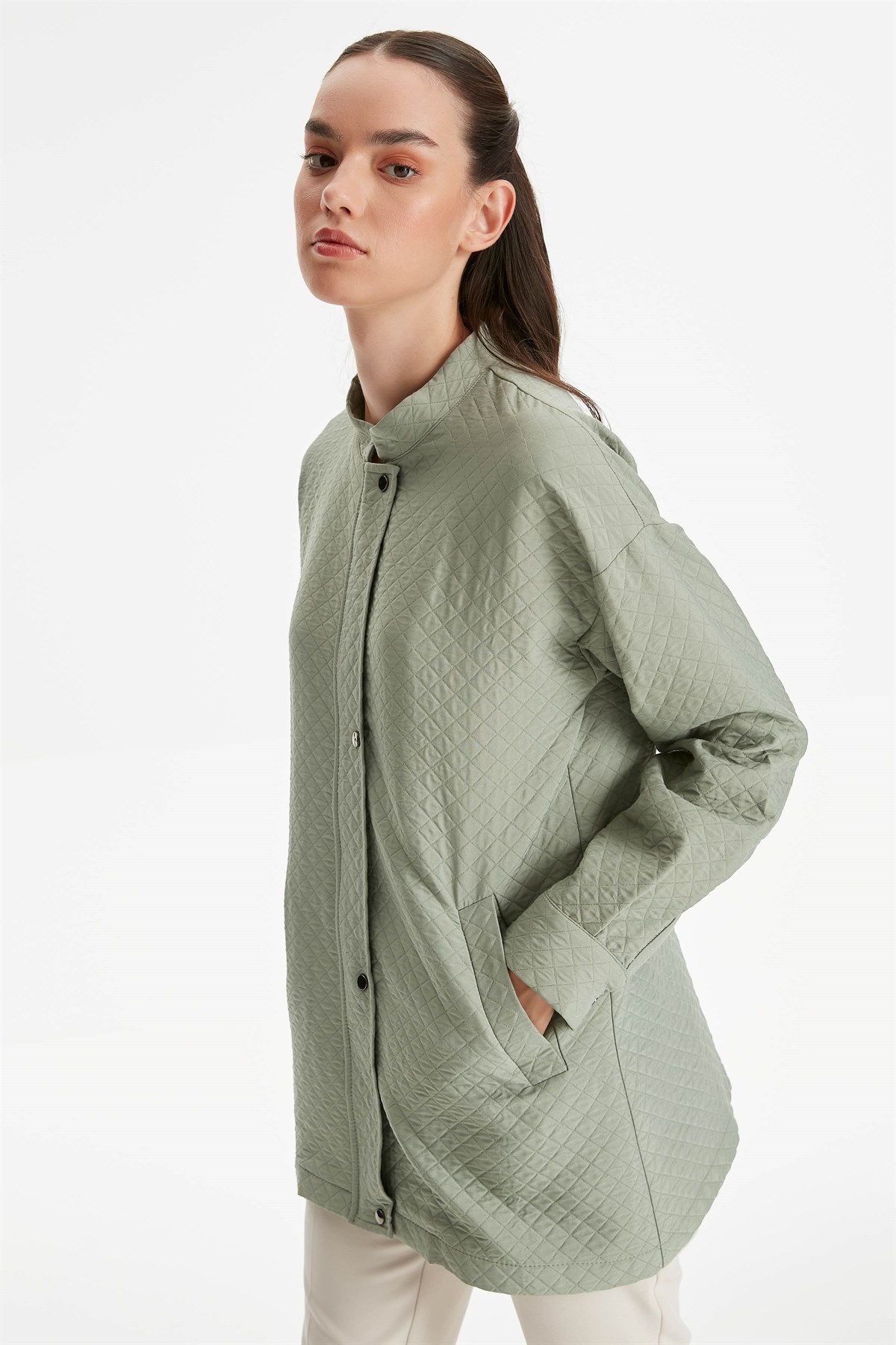 Snap Quilted Coat - Mint