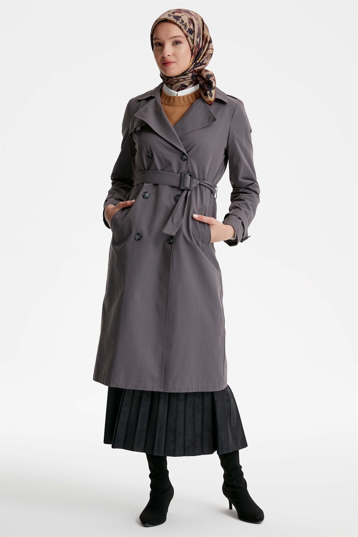 Belted Classic Trench Coat - Smoked
