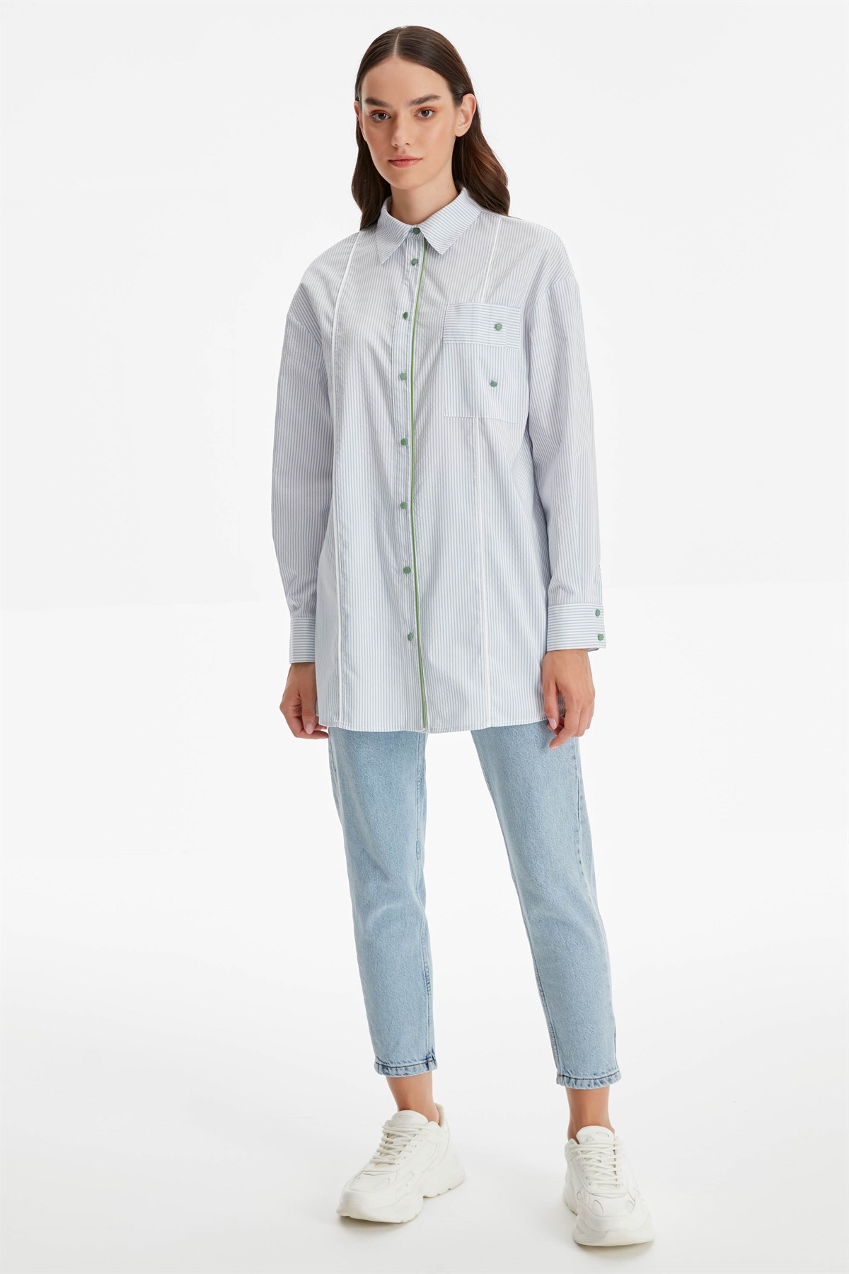 Çizgili Casual Tunik - Açık Mavi