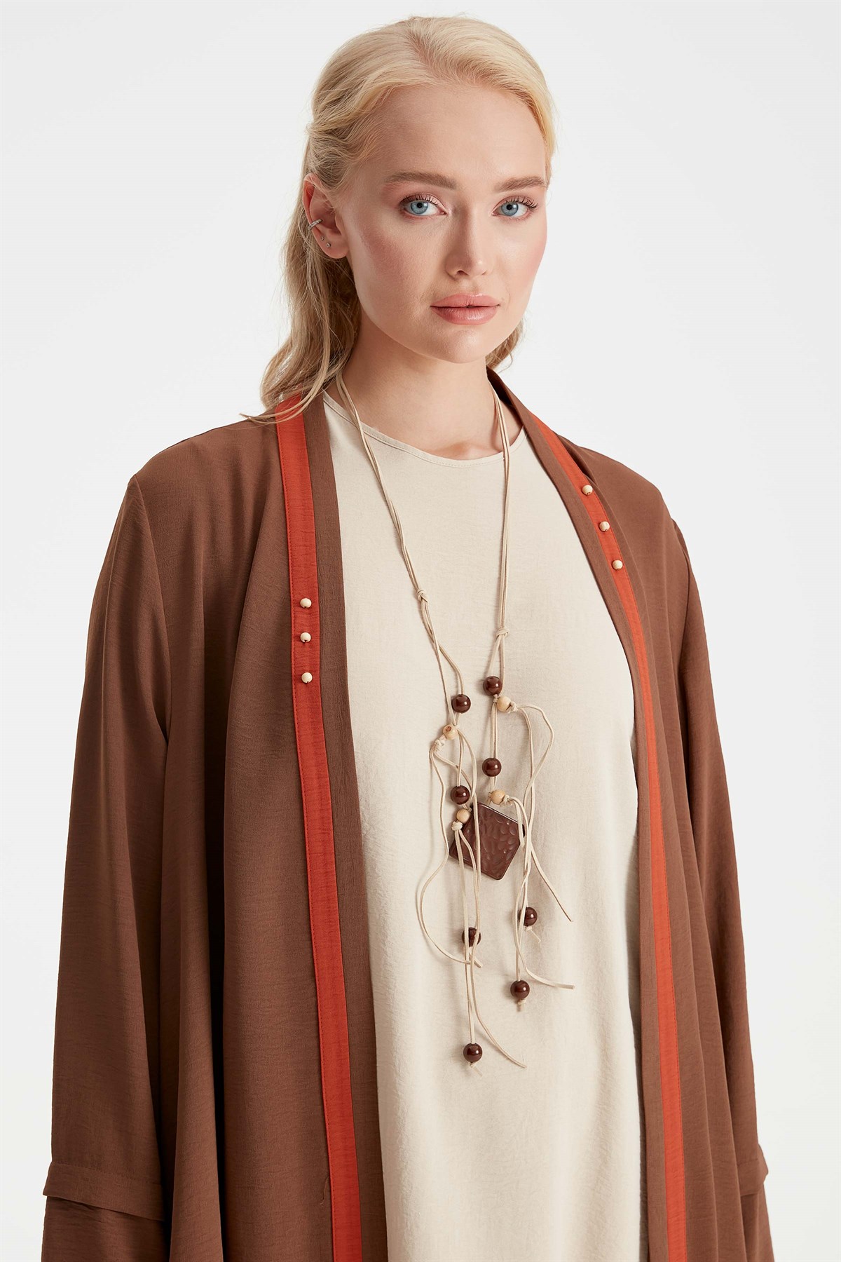 Large Size Double Suit With Necklace - Brown
