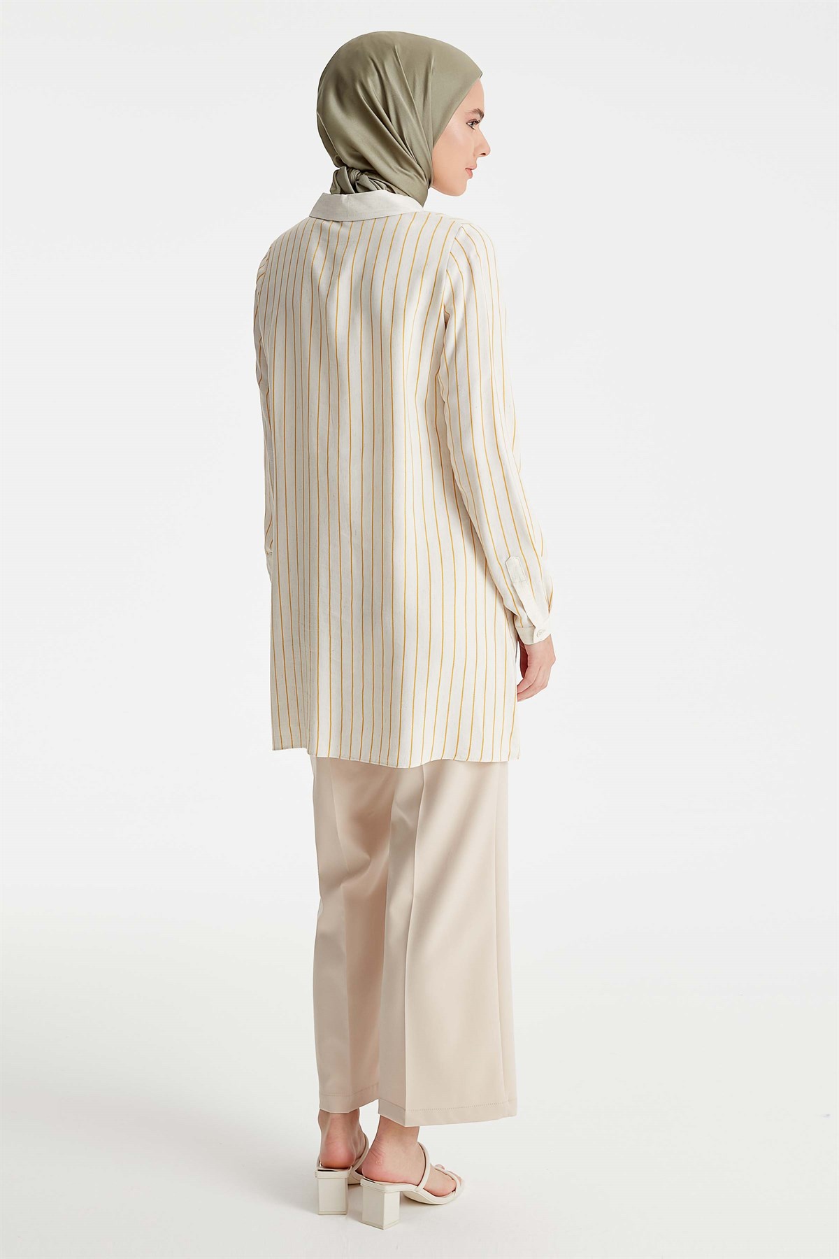Pleat Detailed Linen Tunic - Saffron - Beige