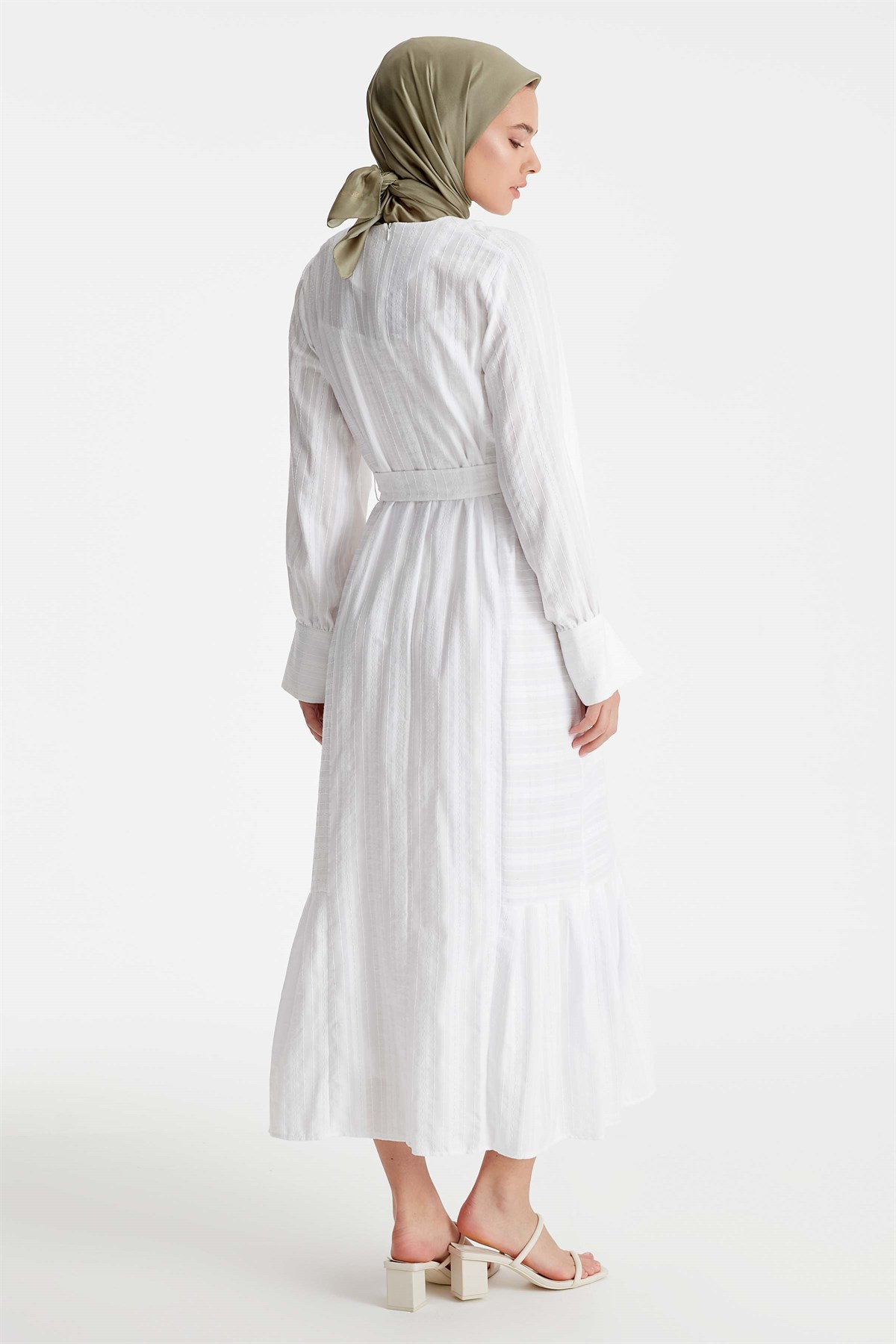 Raglan Sleeve Pleat Detailed Dress - Ecru