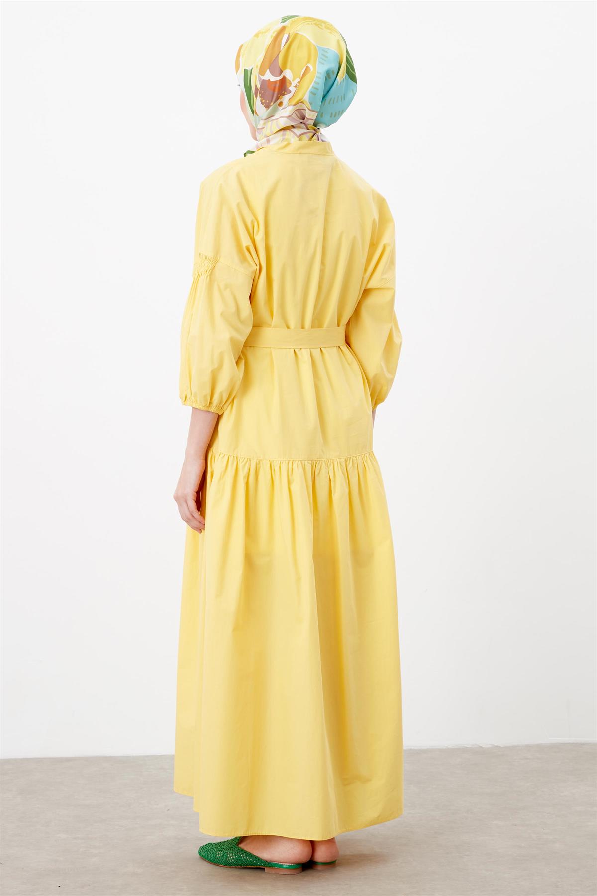 Truvakar Kol Pamuklu Elbise - Sarı
