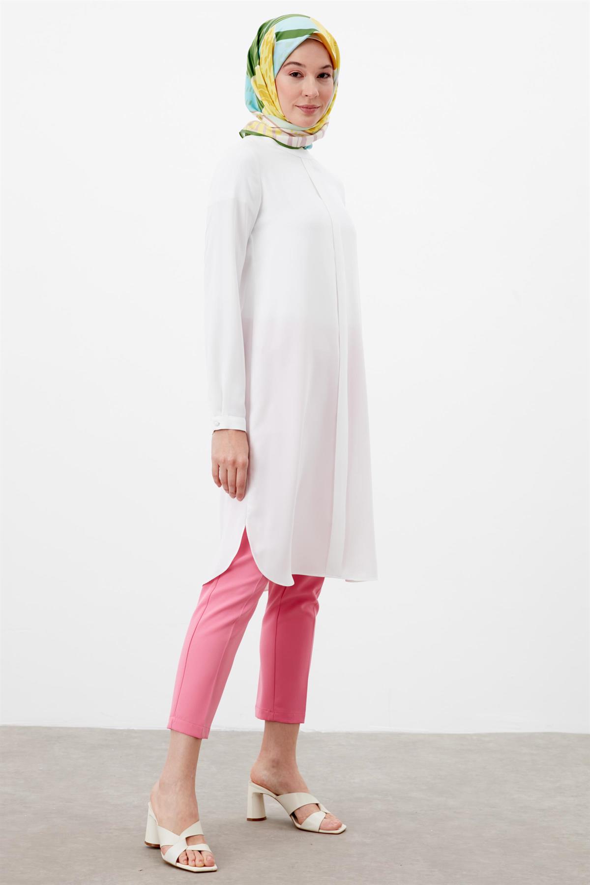 Basic Kanun Pile Detaylı Tunik - Ekru