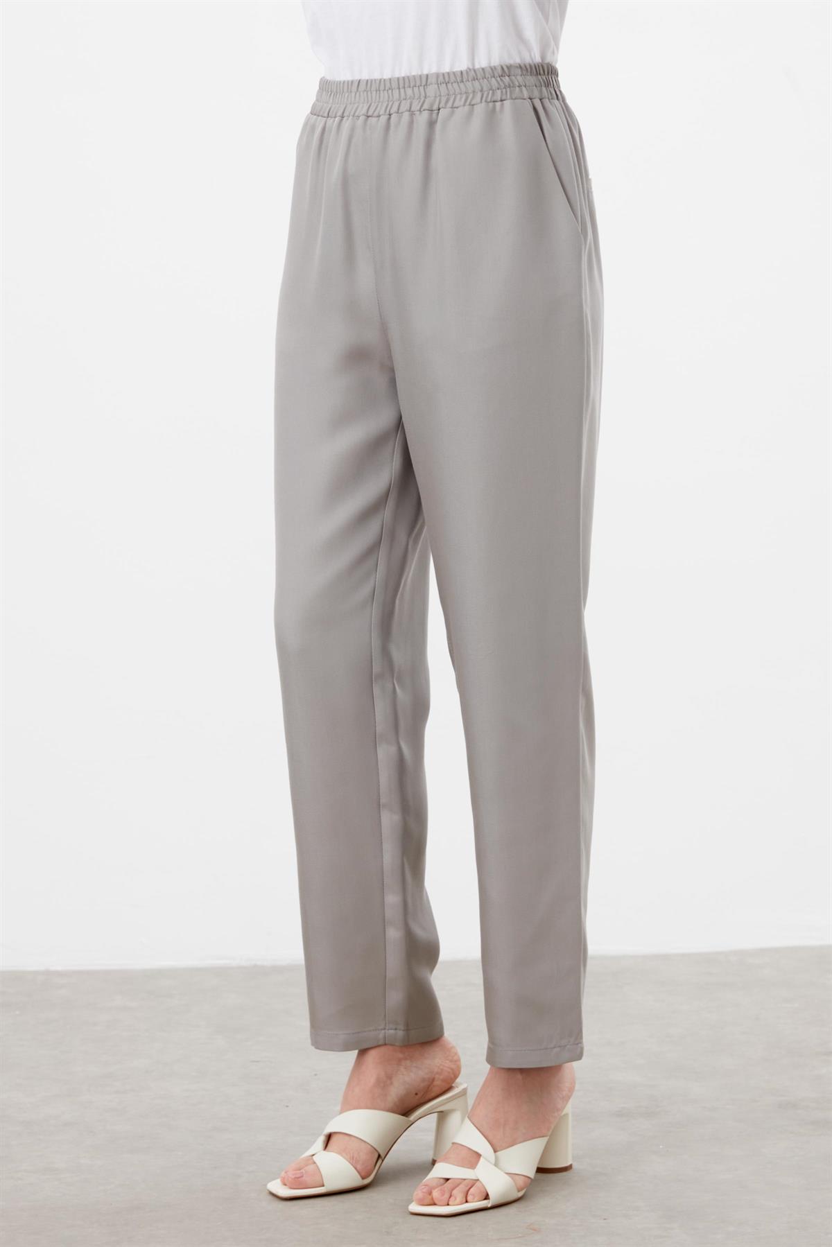 Beli Lastikli Tensel Pantolon - Gri