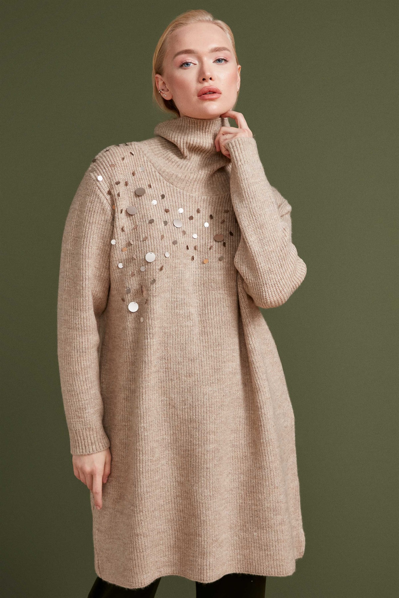 Plus Size Sequined Sweater - Beige