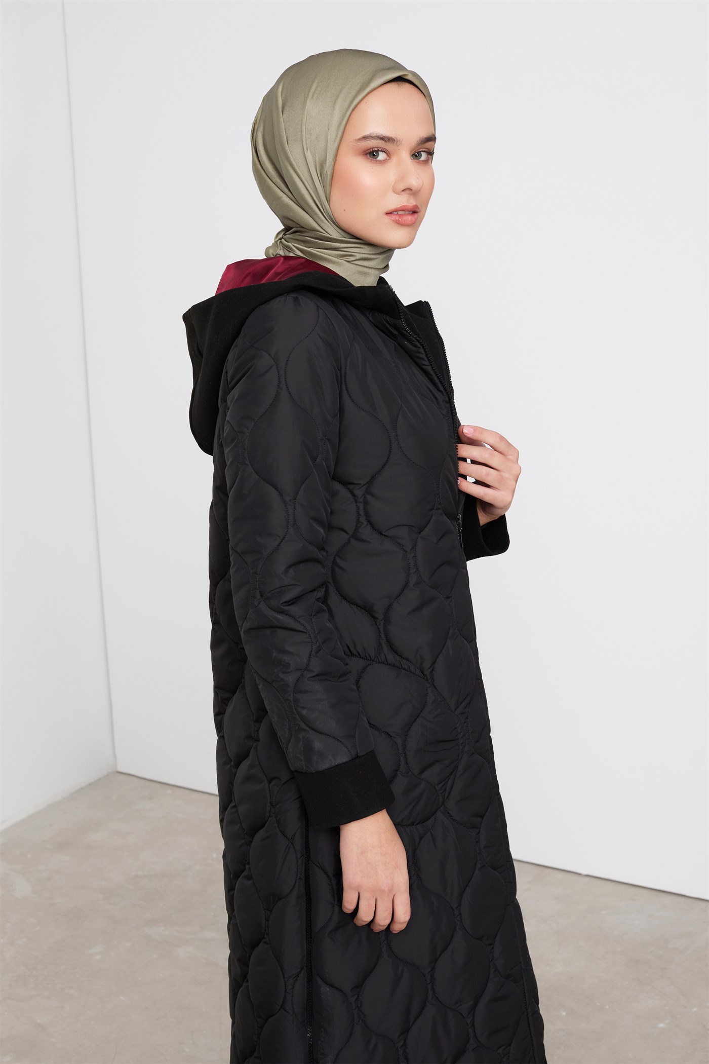 Zippered Quilted Coat - Black