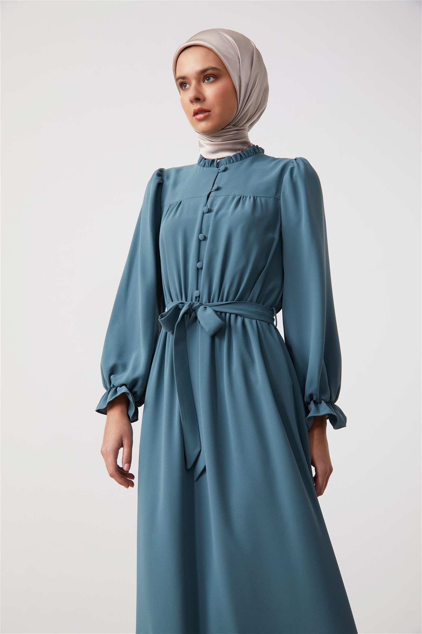 Kuşaklı Pilise Detaylı Elbise - Mint