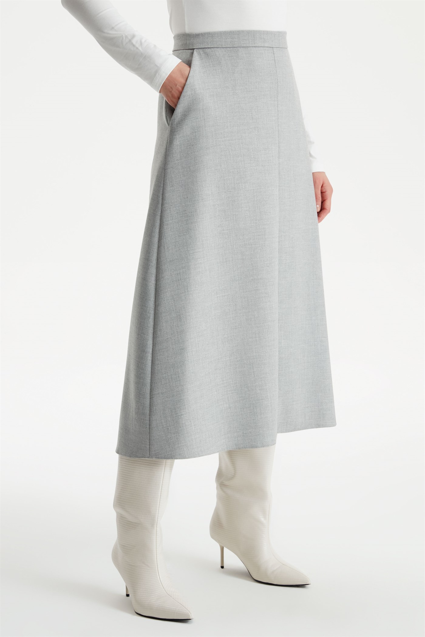 High Waist Bell Cut Skirt - Gray