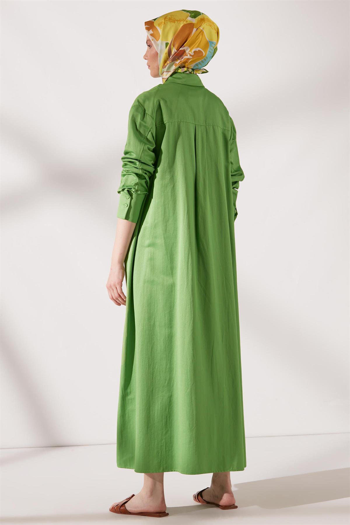 Düğme Kapamalı Basic Elbise - Benetton Yeşili