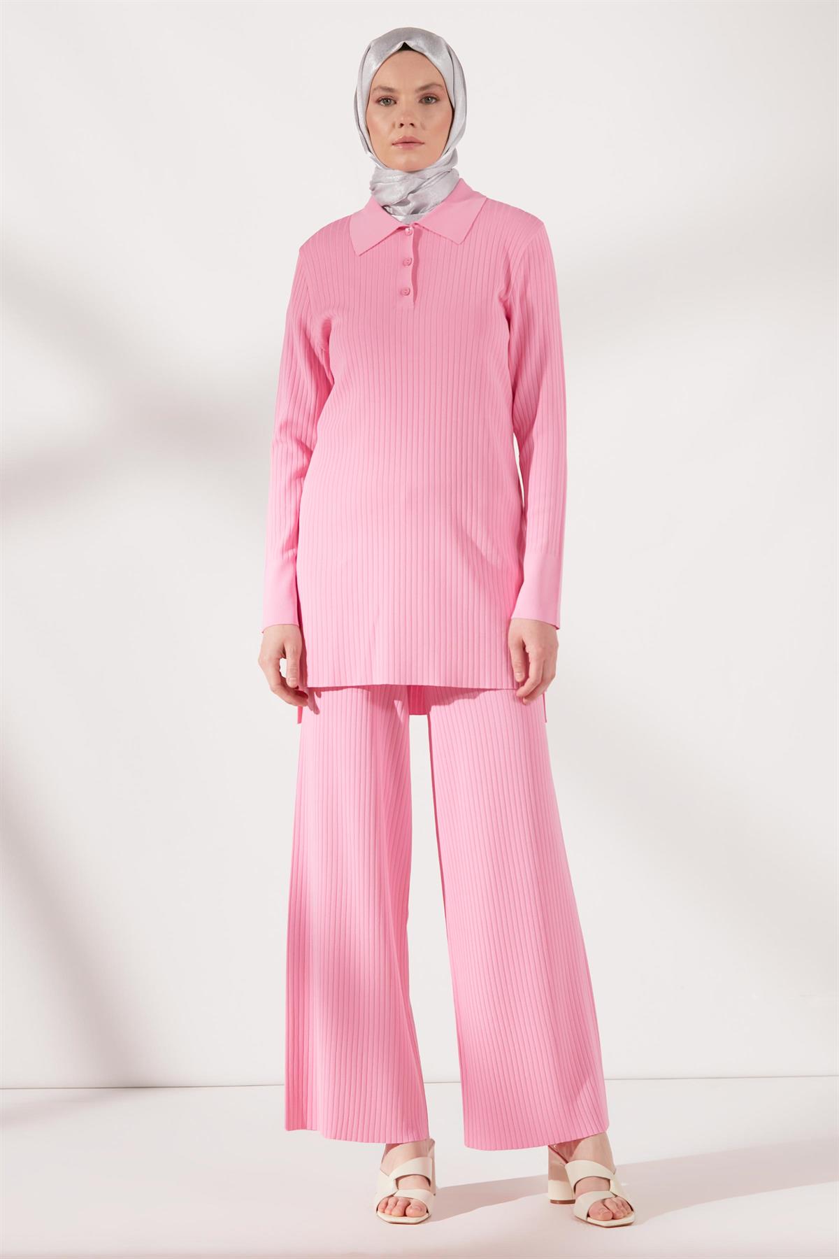 Fitilli Triko Tunik - Pembe