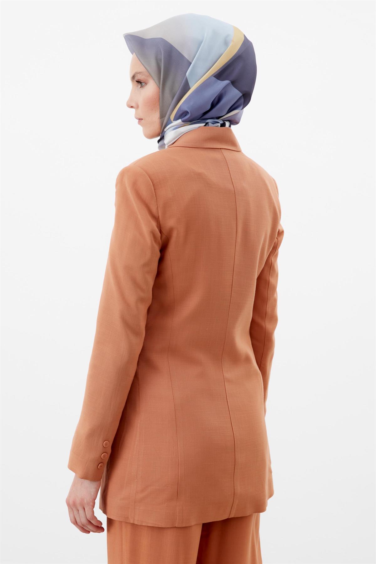 Kruvaze Düğmeli Kol Düğme Detaylı Ceket - Camel