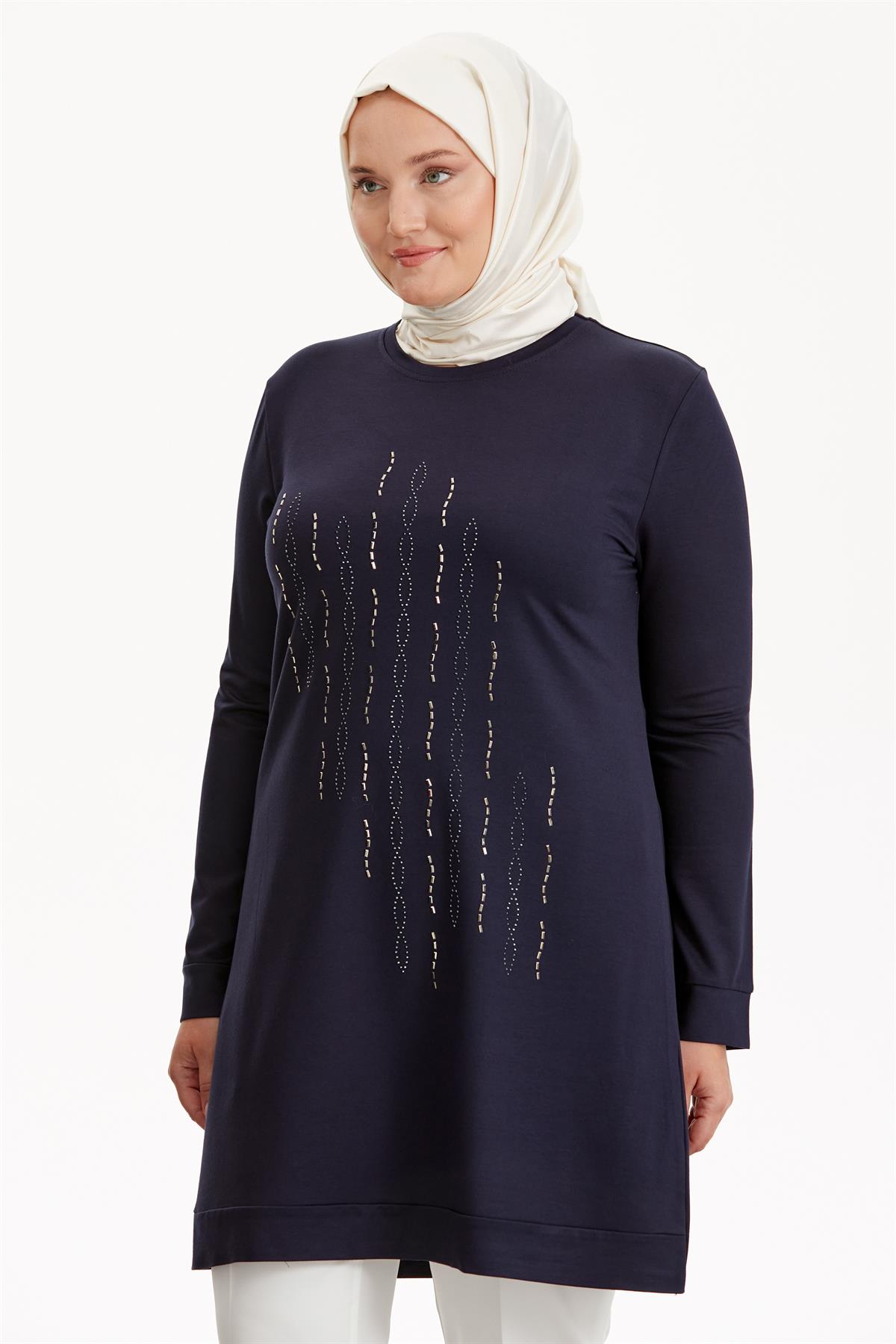 Taş Detaylı Tunik - Lacivert