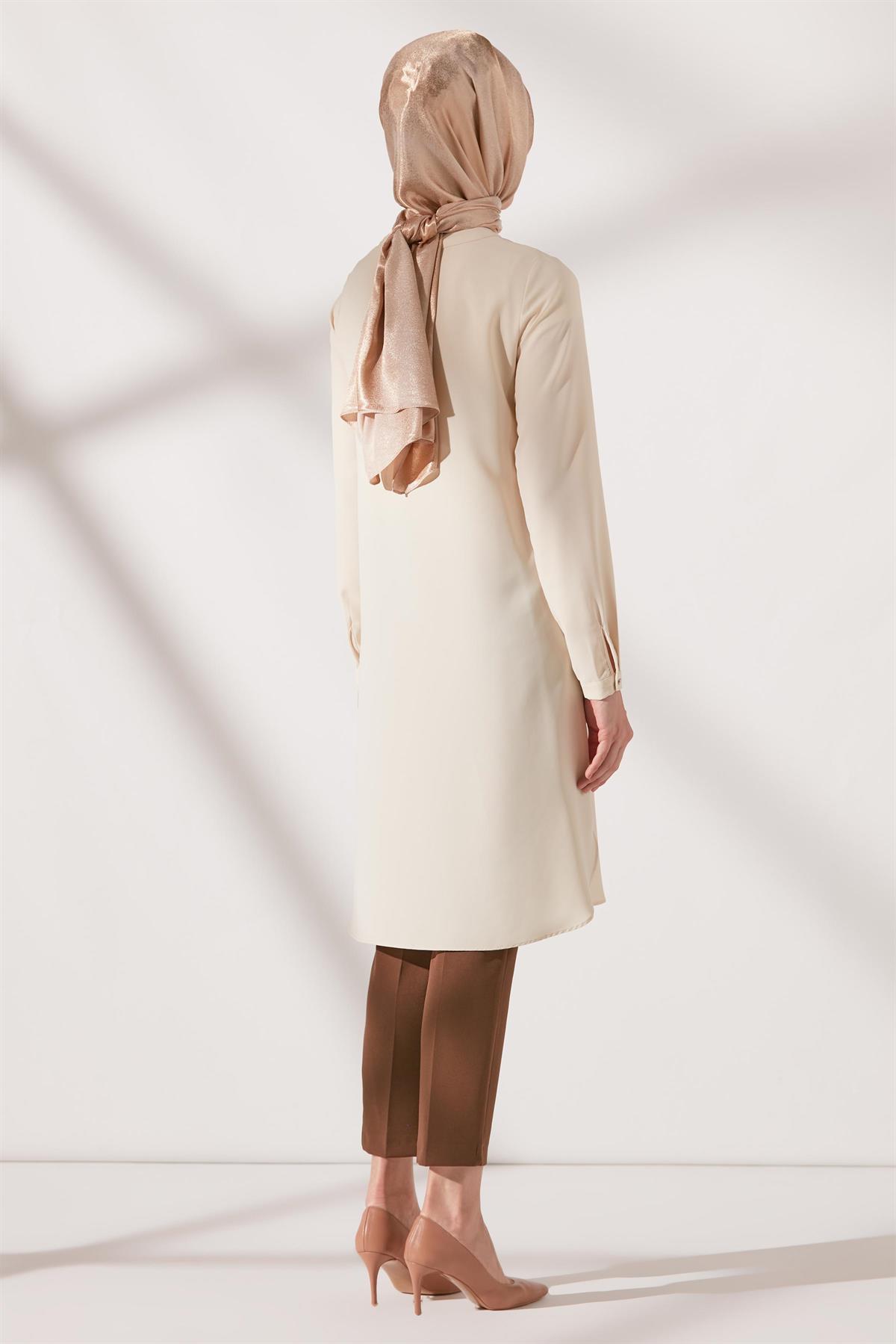 Basic Kanun Pile Detaylı Tunik - Bej