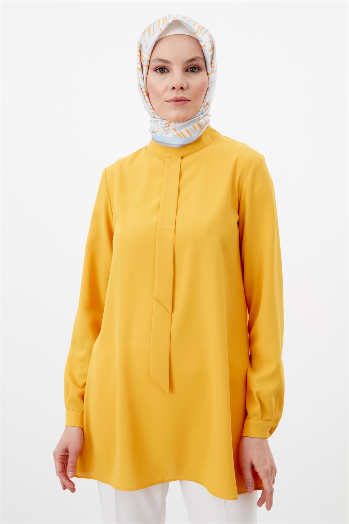 Kravat Detaylı Bluz - Sarı