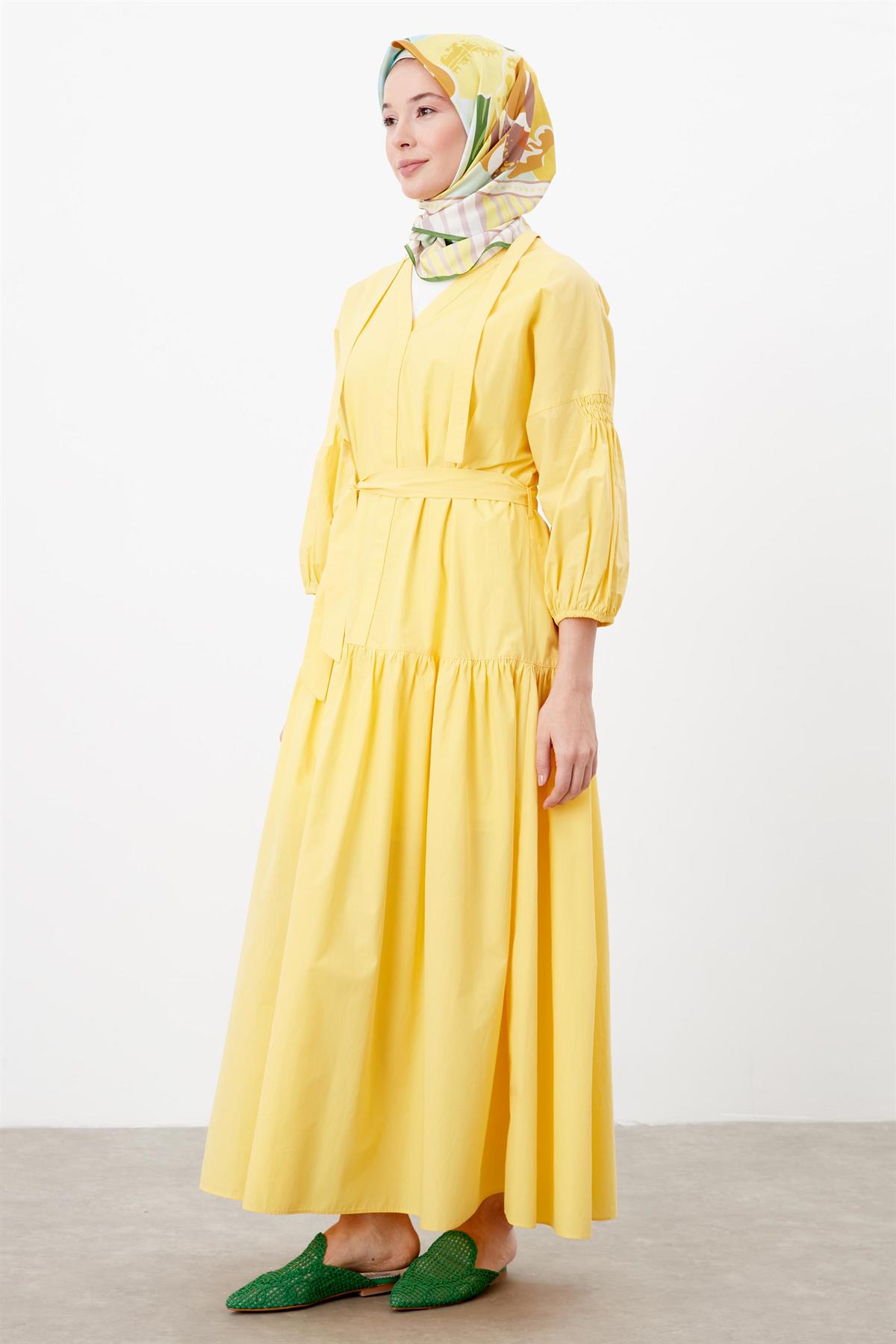Truvakar Kol Pamuklu Elbise - Sarı