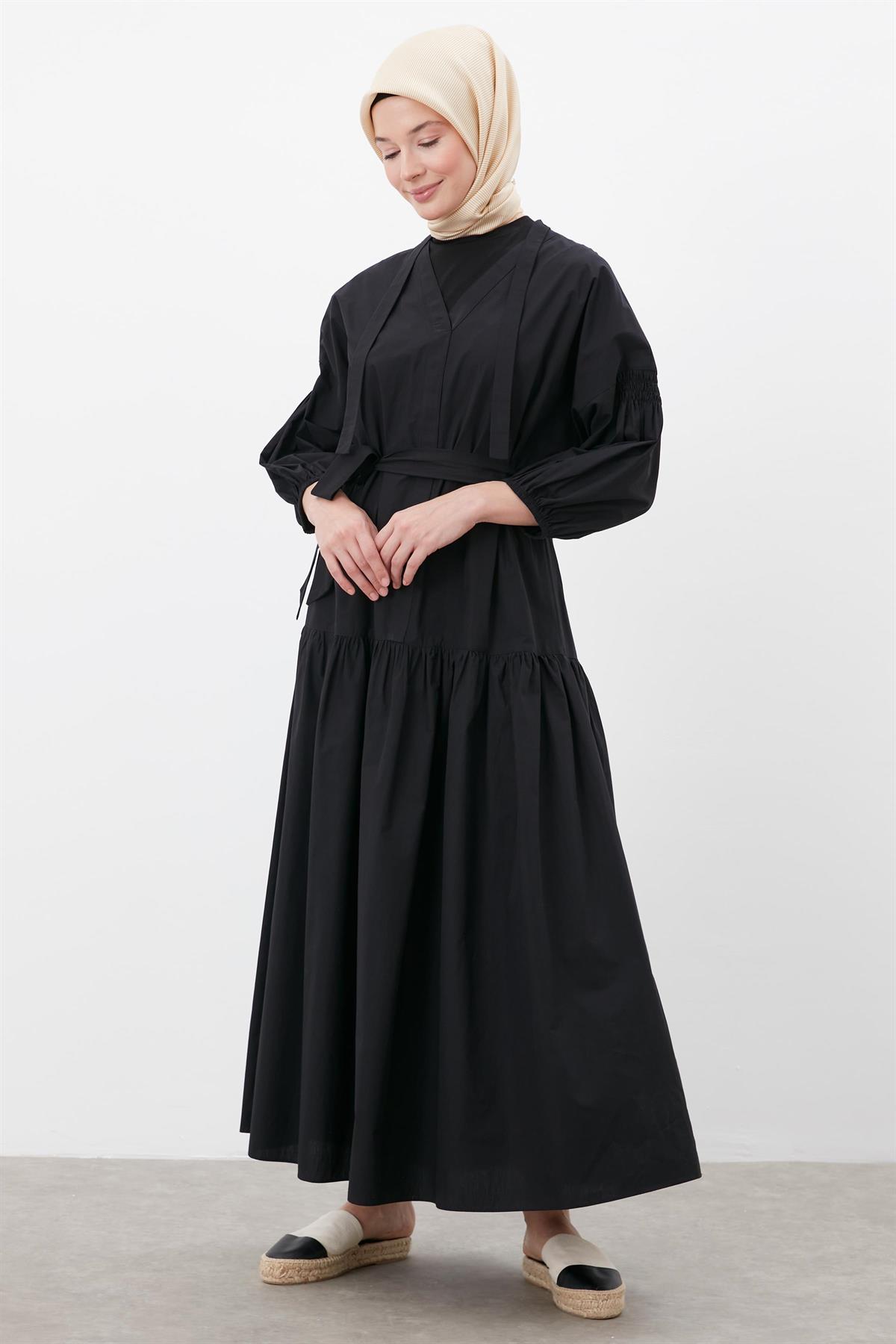 Truvakar Kol Pamuklu Elbise - Siyah