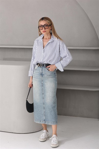 Açık Mavi Gölgeli Denim Etek (4730)