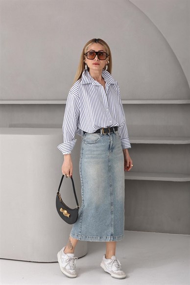 Açık Mavi Gölgeli Denim Etek (4730)