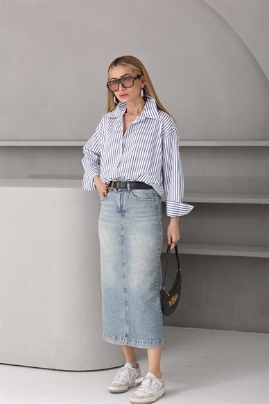 Açık Mavi Gölgeli Denim Etek (4730)