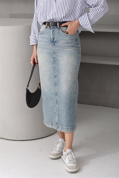 Açık Mavi Gölgeli Denim Etek (4730)