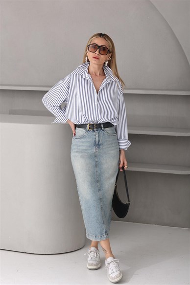 Açık Mavi Gölgeli Denim Etek (4730)