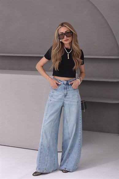 Açık Mavi Streamline Palazzo Jean(4565-4s6)