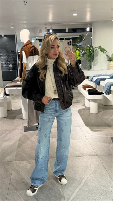 Açık Mavi Yıldız  Taşlı Straight Fit Jean(4587-84)