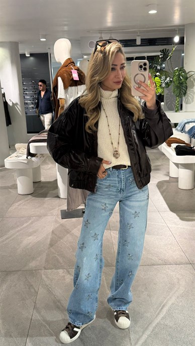 Açık Mavi Yıldız  Taşlı Straight Fit Jean(4587-84)