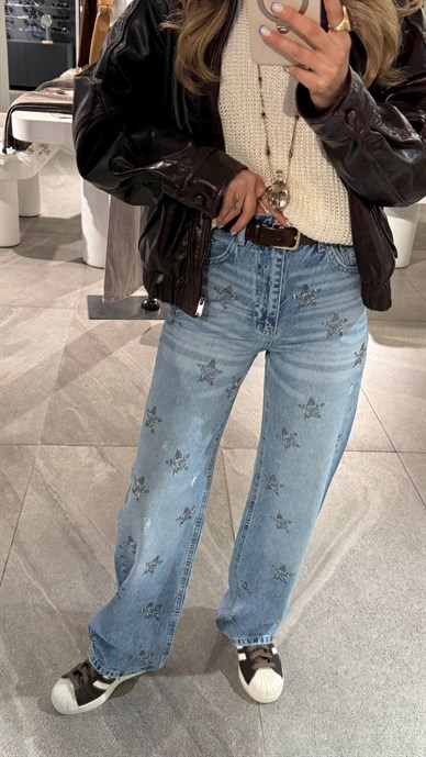 Açık Mavi Yıldız  Taşlı Straight Fit Jean(4587-84)
