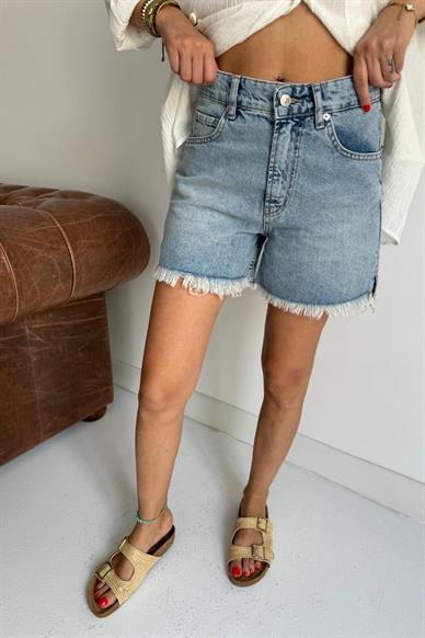 Açık  Mavi Yırtmaçlı  Denim Şort